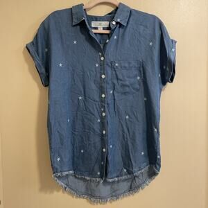 Thread & Supply Womens Blue Star Print Short Sleeve Button Up Shirt Size XSmall